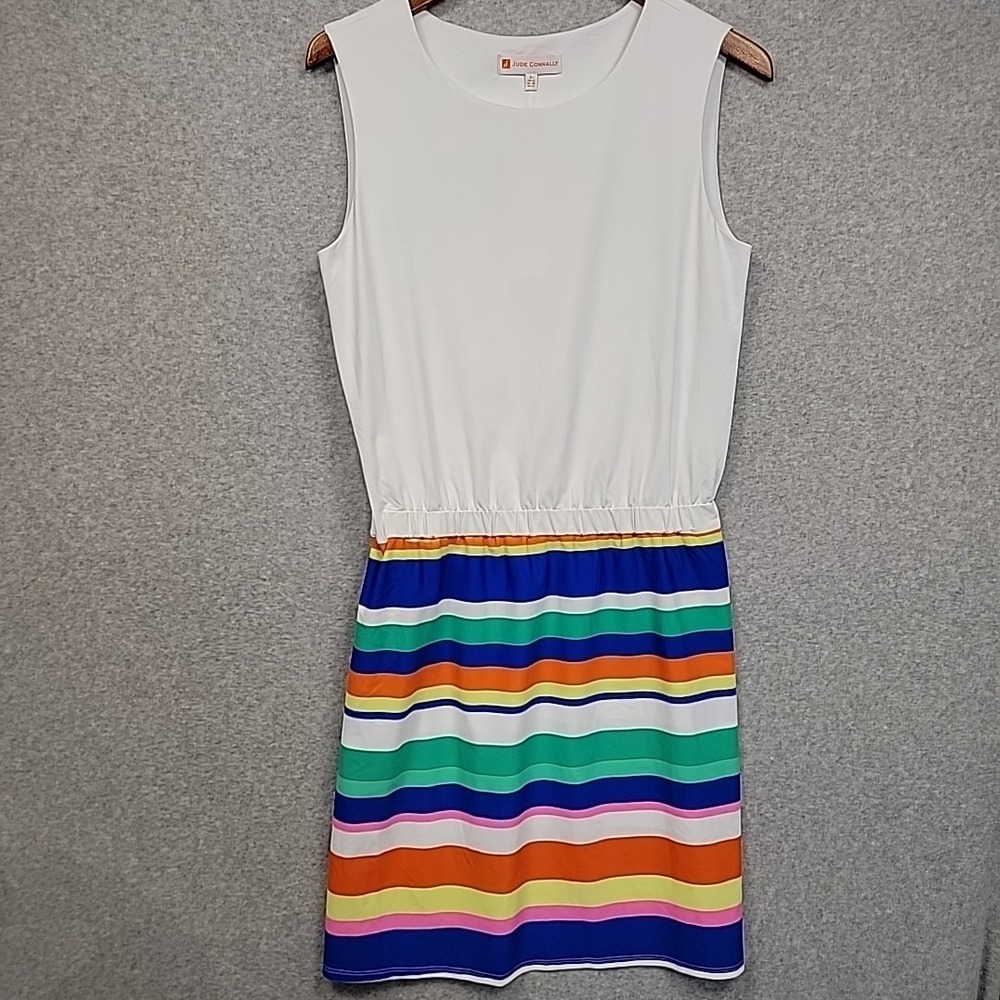 NEW JUDE CONNALLY Dress Sleeveless Size M Colorful Striped Coastal Vacay USA